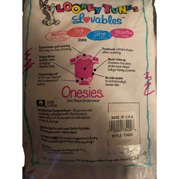 Looney Tunes & Disney Baby Onesies Newborn & Medium One-Piece Underwear USA 90s - Picture 9 of 15